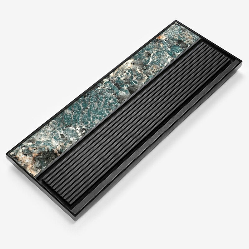Weighted Stone Tea Tray Water Draining Black Stone Serving Tray Natural Stone