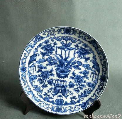 Chinese Old Blue and White Porcelain Hand Painted Pattern Plate
