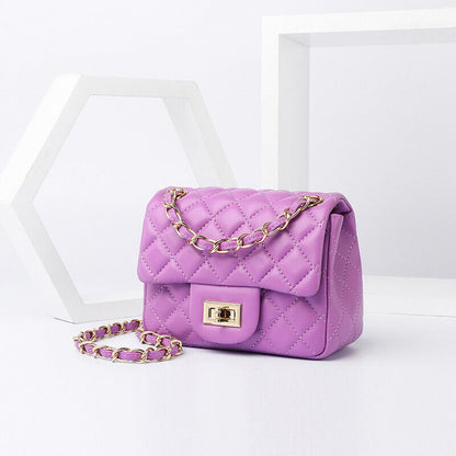 Quilted Sheepskin Leather Small Flap Purse Clutch w/ Chains Shoulder Bag Fashion