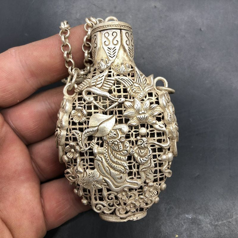 Vintage Alloy Sachet 3.35in Openwork God of Longevity Antique Collectible
