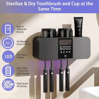 Smart Toothbrush Holder Wall Mounted, Solar Powered Toothbrush Stand Bathroom