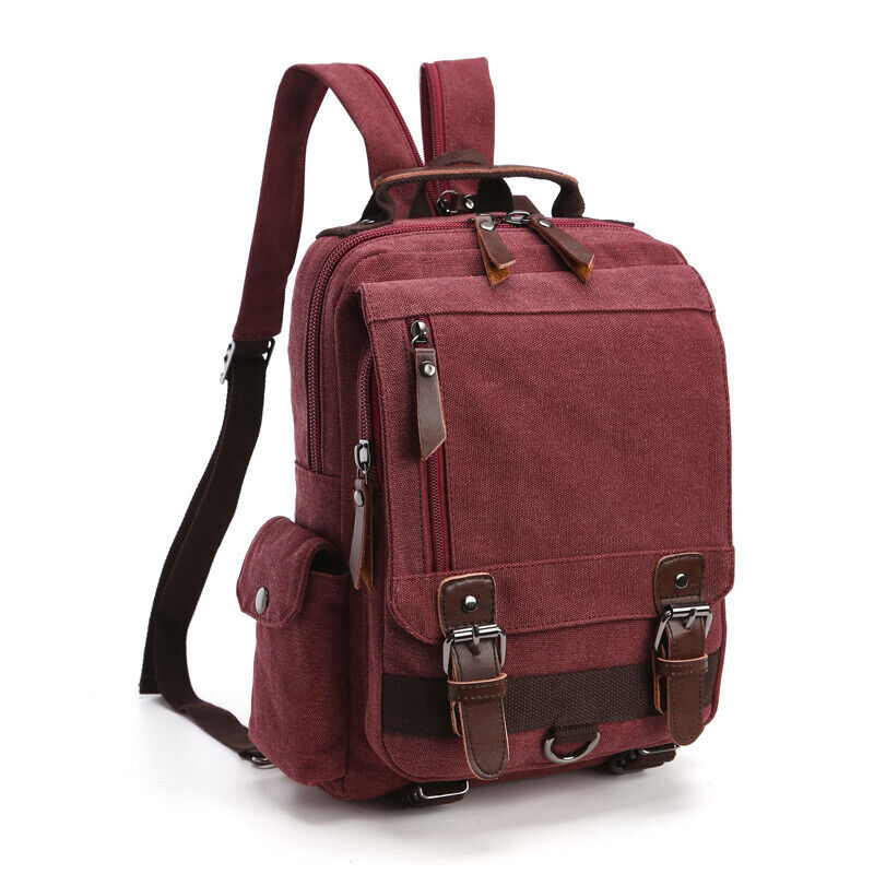 Unisex Canvas Convertible Small Backpack Rucksack Chest Pack Sling Bag Traavel