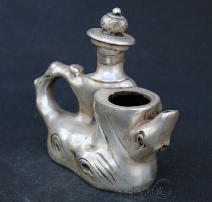 Tibetan silver tea pot hand-carved with old tree stump Teapot