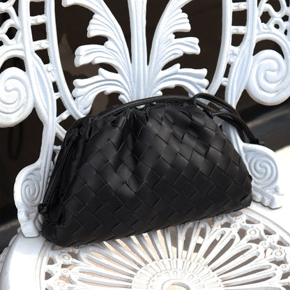 Woven Ruched Microfibre Leather Mini Pouch Clutch Bag Crossbody Shoulder Purse
