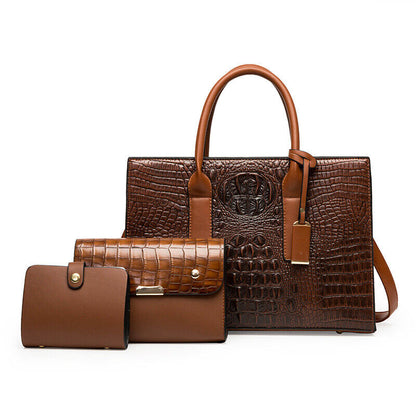 3x Women's Bag Trend Crocodile Tote Handbag Large Shoulder Crossbody Wallet Bag