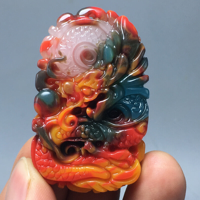 1pcs Natural Beauty Color Chalcedony - Hand-carved Dragon Pendant Decoration