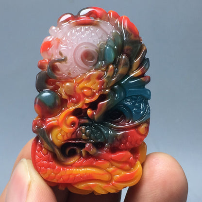 1pcs Natural Beauty Color Chalcedony - Hand-carved Dragon Pendant Decoration