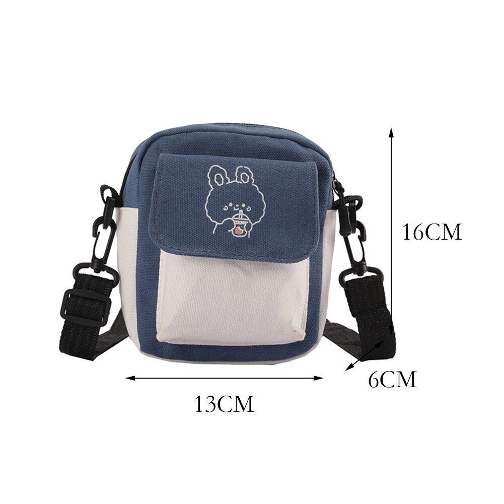 Contrast Color Canvas Crossbody Shoulder Messenger Bag Casual Handbag Flap Purse