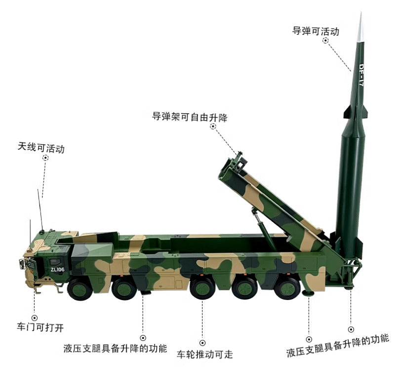1:30 52CM DF-17 Strategic Guided Missile Launcher Truck Diecast Military Model