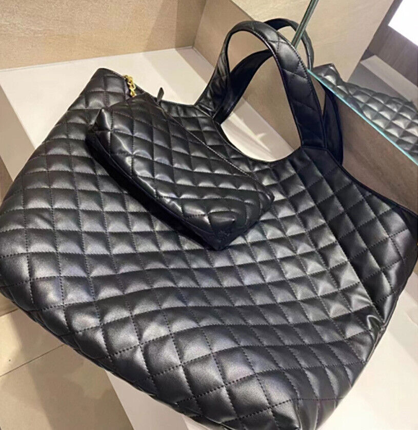 Women's Purse Handbag Genuine Leather Quilted Maxi Shopper Icare Large Tote Bag