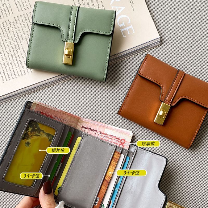 Synthetic Leather Wallet Short Wallet Purse Hasp Belt Handbag Green Black Yellow