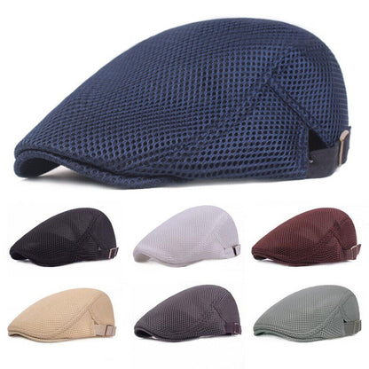 Unisex Casual Beret Hat Flat Cap Breathable Mesh Cap Newsboy Style Adjustable