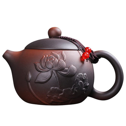 300ml Purple Clay Pot Handmade Lotus Teapot Household Tea Set Kung Fu Tea