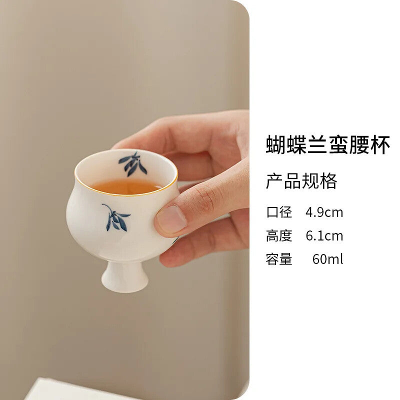 Hand Drawing High Foot Tea Cup Ceramic Thin Waist Tea Set Tasting Cup Household