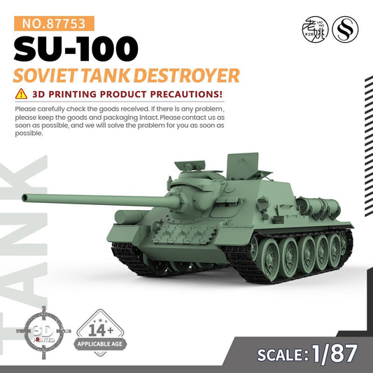 SSMODEL SS87753 1/87 HO Scale Military Model Kit Soviet SU-100 Tank Destroyer