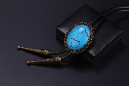 Men Bolo Tie Polyester Semi Precious Stone Pendant Suit Shirt Collar Accessories