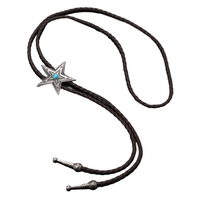 Men Bolo Tie Elegant Black Star Pendant Cowboy Necktie Western Necklace Costumes