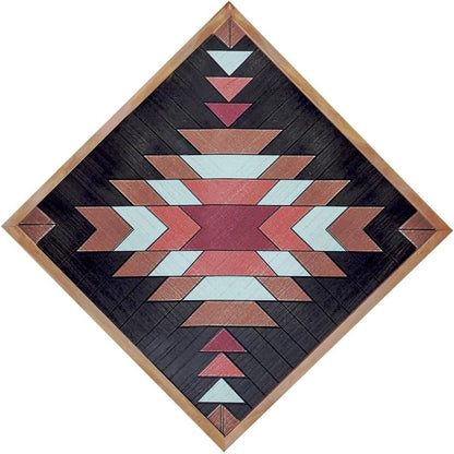 Wooden Wall Art Set Rustic Square Aztec Boho Sign Hanging Home Decor Design