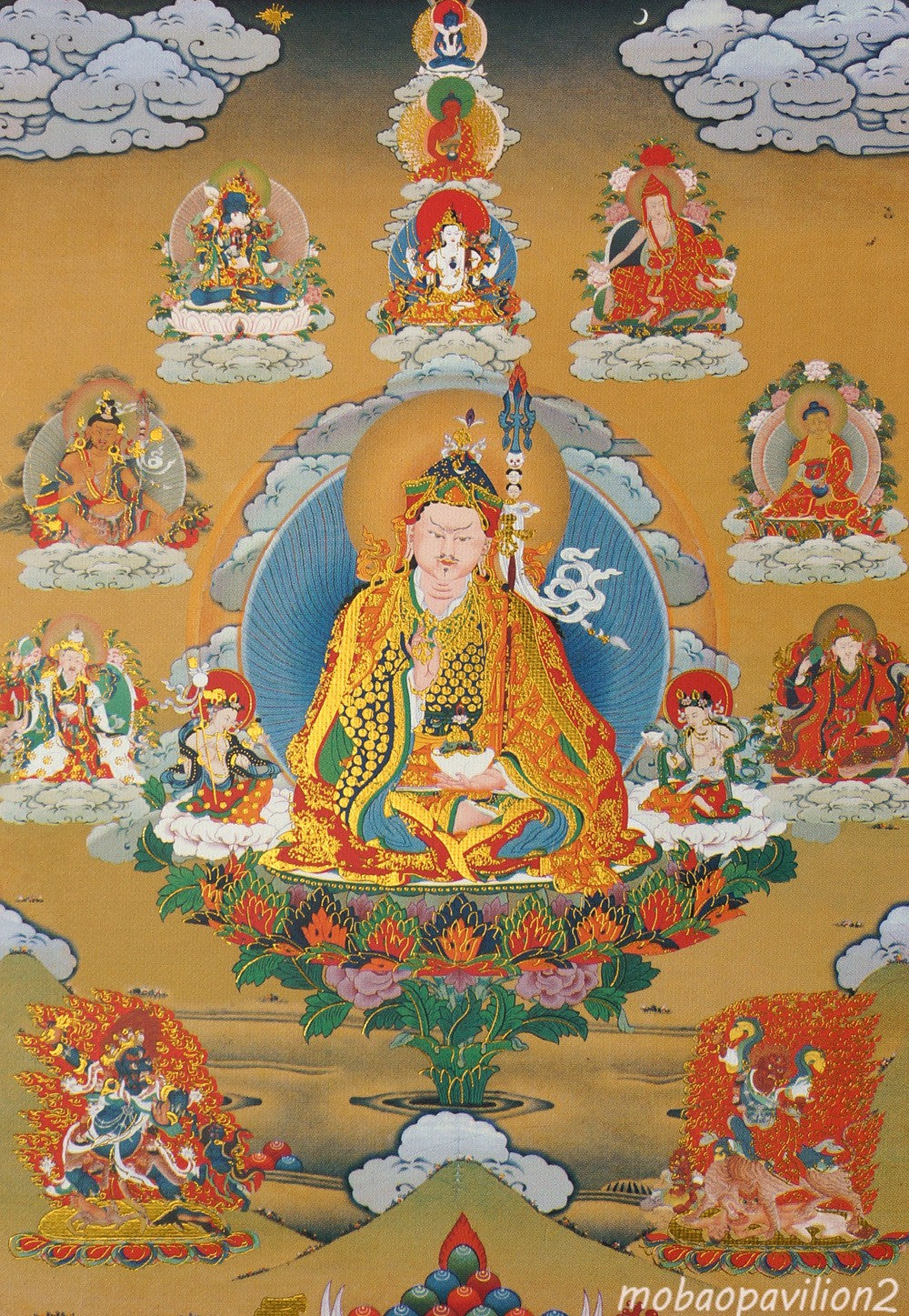 1pc New Buddhism Blessed Golden Scroll Thangka Rinpoche Padmasambhava Guru