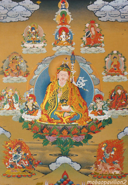1pc New Buddhism Blessed Golden Scroll Thangka Rinpoche Padmasambhava Guru