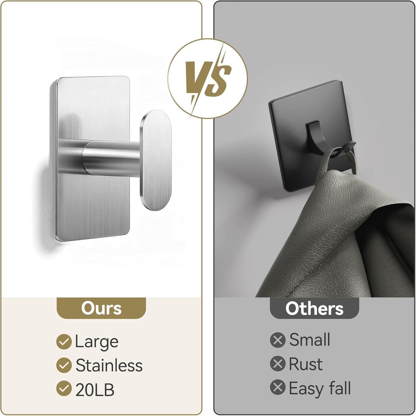 Adhesive Towel Hooks for Bathroom: 20LB Extra Strong Wall Hanger for Shower Kitc