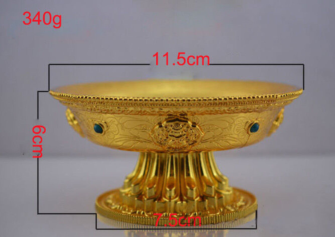 4.5inch Altar Golden Gilt Fruit Jewelry Statue Buddhism Offering Lotus Plate