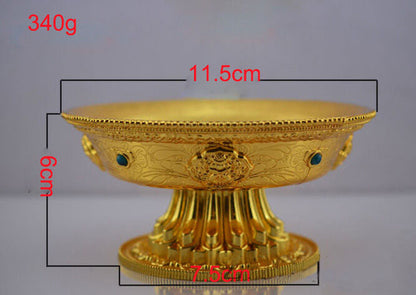 4.5inch Altar Golden Gilt Fruit Jewelry Statue Buddhism Offering Lotus Plate