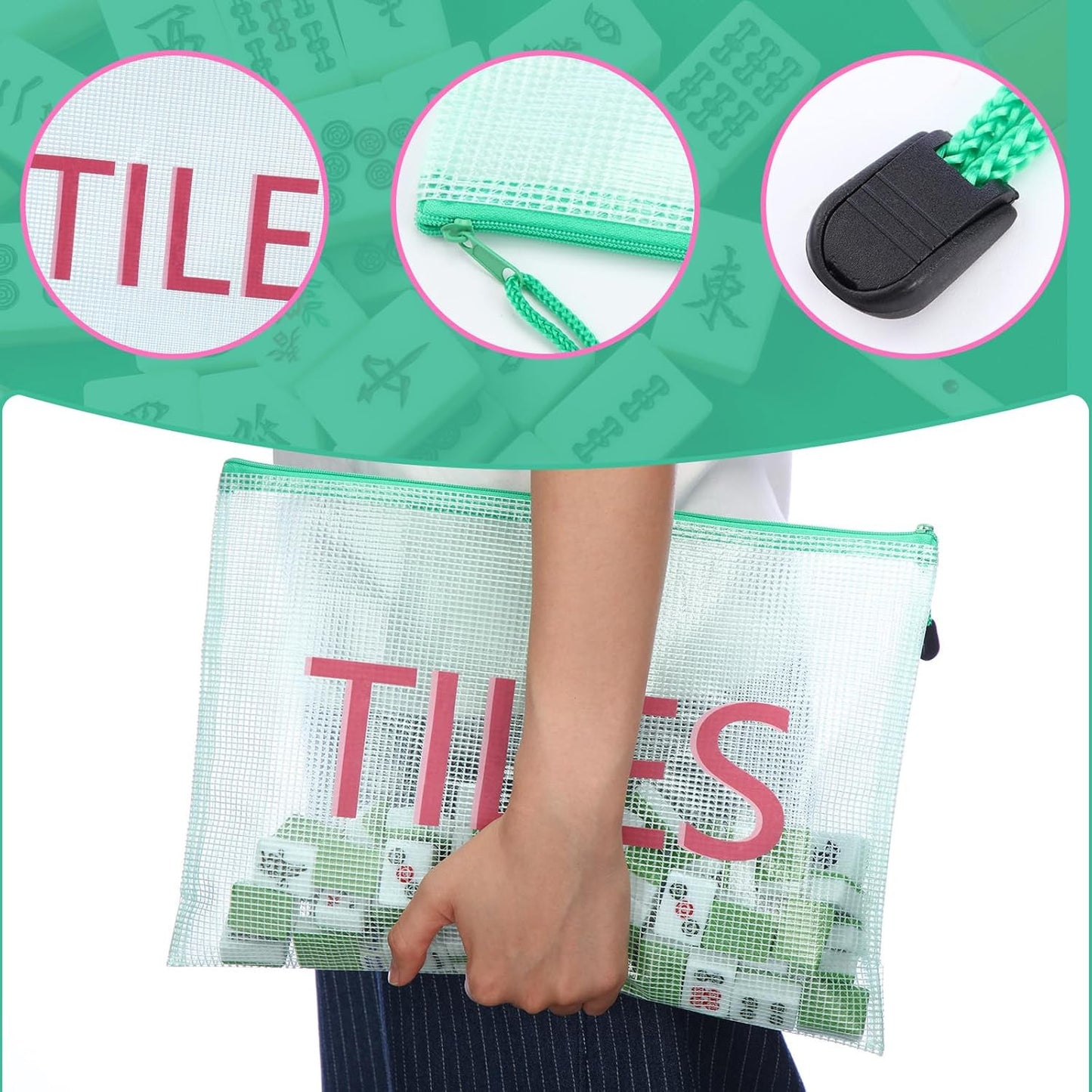 2 Pack 13.6 X 9.7 Inch Empty Mahjong Tile Bag American PVC Clear Mahjong Case Si