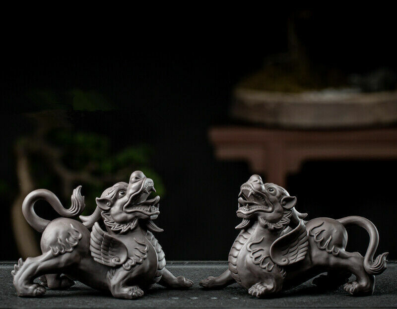 Chinese Yixing Purple Clay Tea Pet Brave Statue Troops Animal Tea Play Decorate