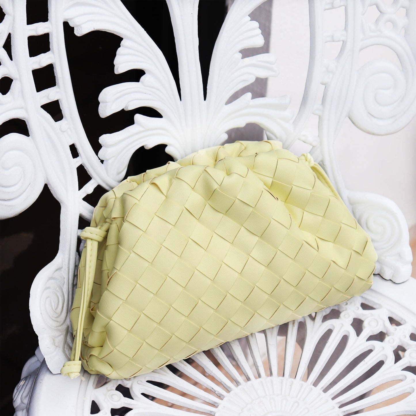 Woven Ruched Microfibre Leather Mini Pouch Clutch Bag Crossbody Shoulder Purse
