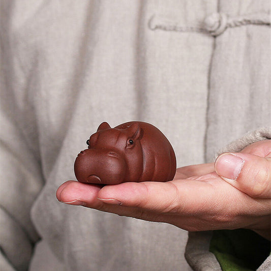 Hippo Statue Handmade Tea Pet Yixing Zisha Purple Clay Table Decoration Ornament