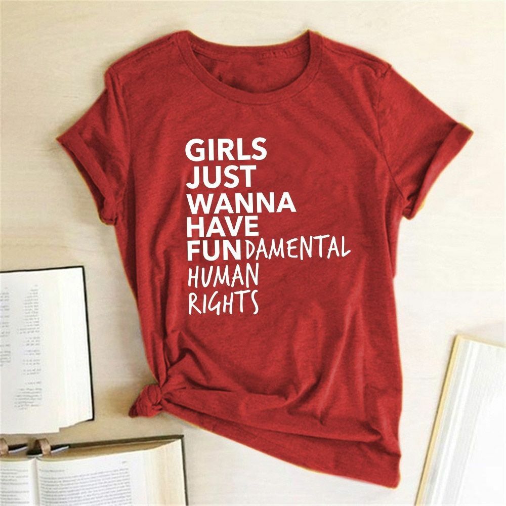 Woman T Shirt Fundamental Right Letter Print Short Sleeve Tops Tee Casual Cotton