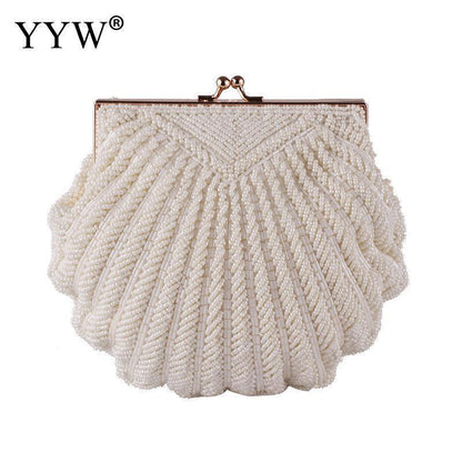 Women Wedding Handbag Evening Party Bags Clutches White Shell Beaded Clutch Bag