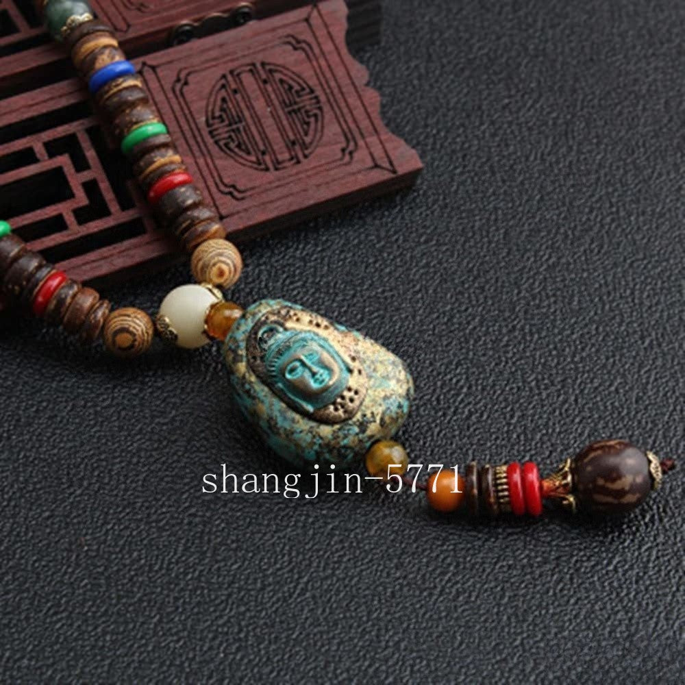 New Vintage Ethnic Buddhist Long Mala Woodbeaded Pendant Amp Necklace Buddha
