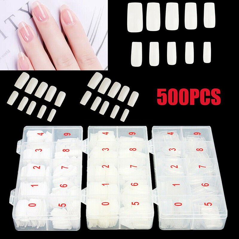 500pcs #0-#9 Fashion Manicure Full Cover Natural False Nails Fake Tips Assorted