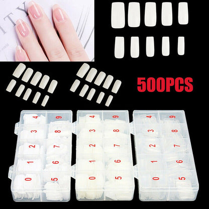 500pcs #0-#9 Fashion Manicure Full Cover Natural False Nails Fake Tips Assorted