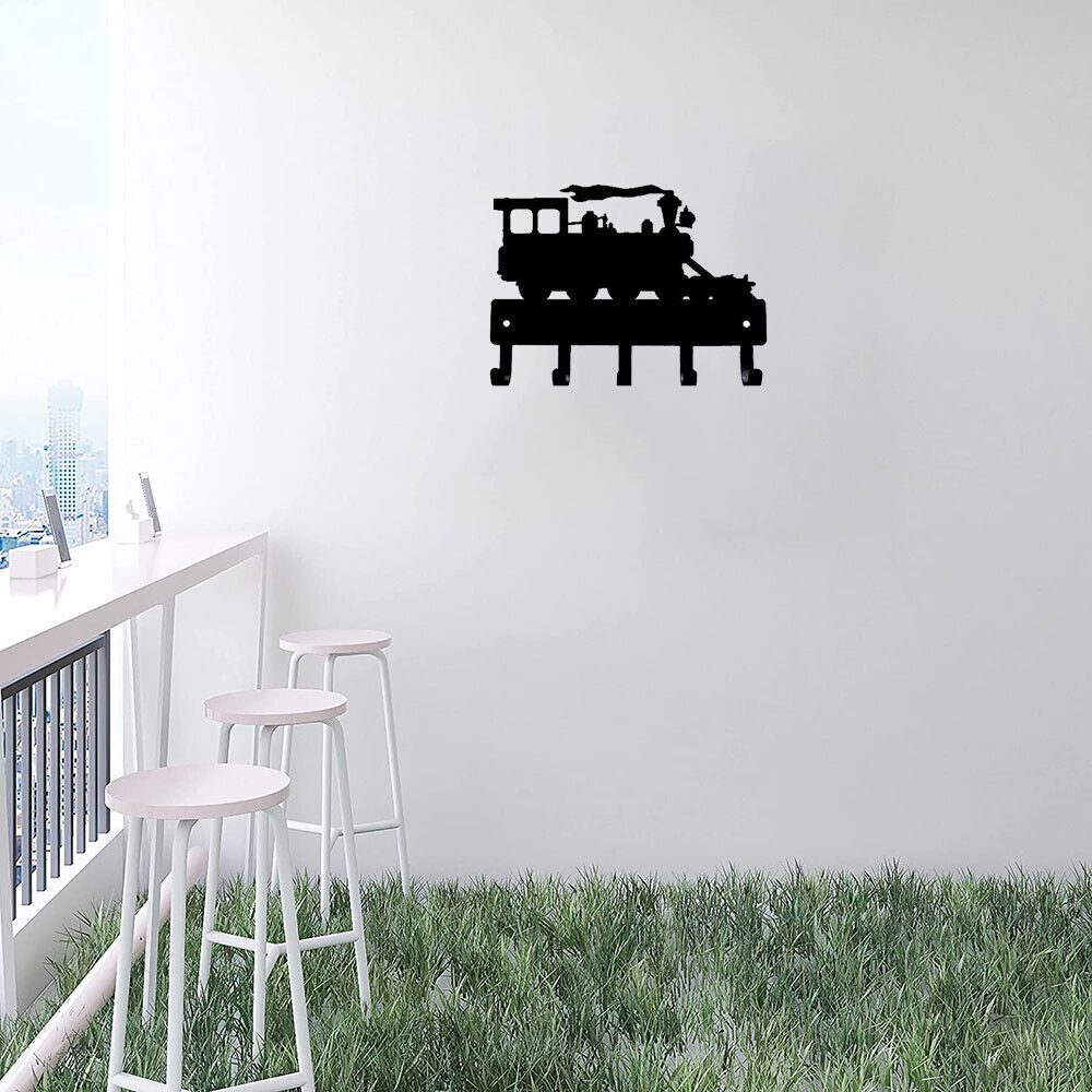 Steam Train Key Rack Hanger - 6 inch Wide/9 inch Wide Metal Wall Art