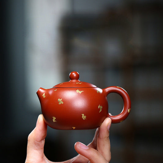 China Yixing Zisha Pottery Clovershrub Clay Handmade 130cc Mesh Teapot 小品撒金西施