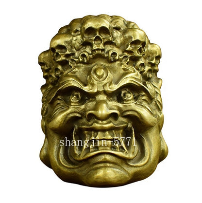 Solid Brass Carved Vidyaraja Figurines Skull Statue Pendant Buddhism Collection