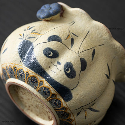 170ml Chinese Tradition Ceramic Panda Bamboo Leaf Teapot Handmade Kettle Teaware