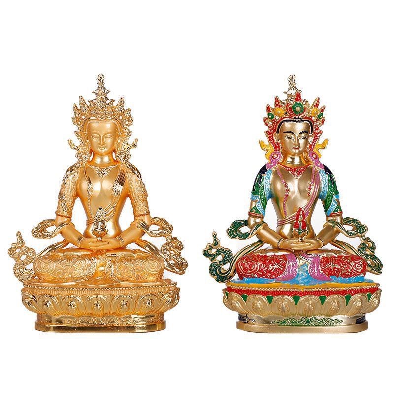 16cm Exquisitely Retro Tibetan Alloy Handcarved Longevity Buddha Statue Ornament