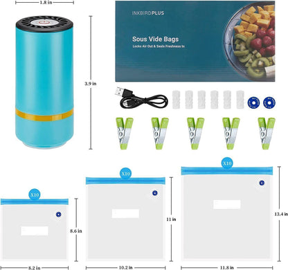 Electric Vacuum Sealer Food Saver Machine With 30Pcs Sous Vide Bags Reusable Bag
