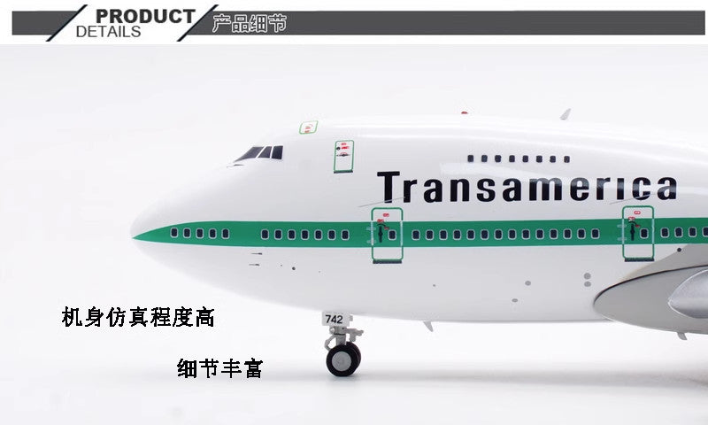 1:200 35CM InFlight Transamerica BOEING 747-200 Passenger Airplane Diecast Model