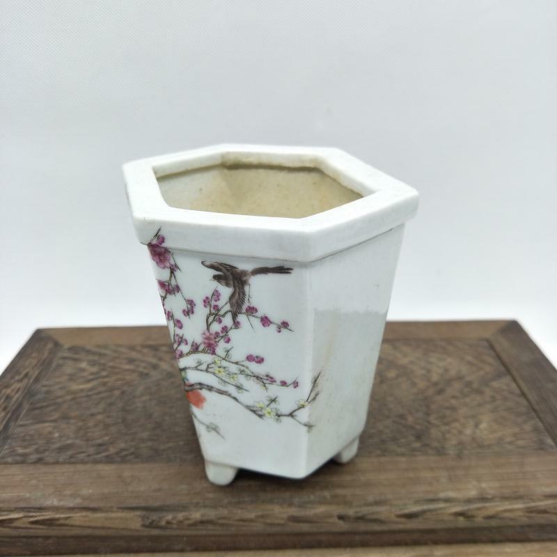 4.6" Famille Rose Porcelain Colored Flower Tree Design Flowerpot Pot