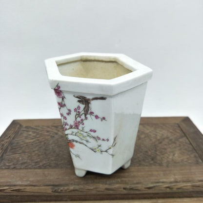 4.6" Famille Rose Porcelain Colored Flower Tree Design Flowerpot Pot