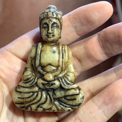 2.36" Chinese Old Handmade Sapphire Carved Buddha Statue Pendant Collect Decor