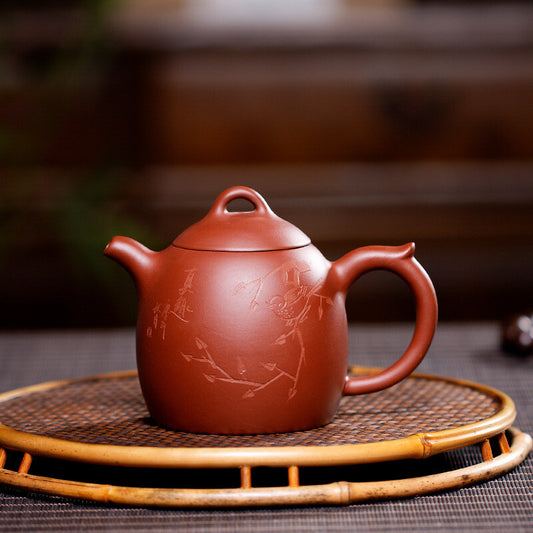 Chinese Yixing Zisha Pottery Clovershrub Clay 300ML Mesh Flower Twig Bird Teapot