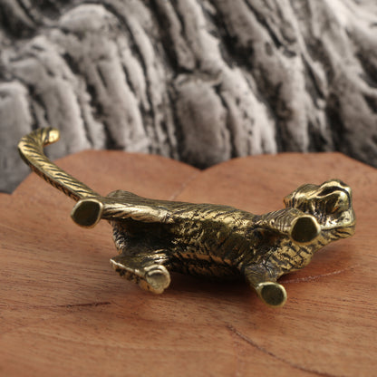 Brass Solid Cat Figurine Gift Miniature Vintage Cat Tea Pet Ornament