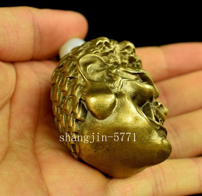 Solid Brass Carved Vidyaraja Figurines Skull Statue Pendant Buddhism Collection
