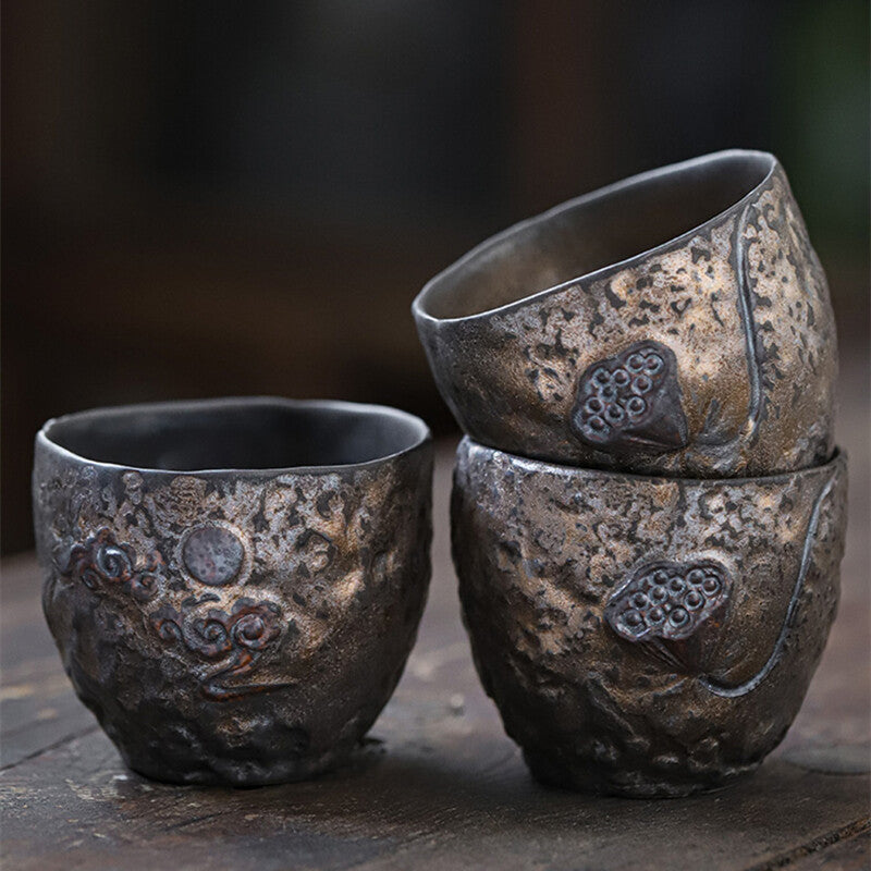 Ceramic Tea Cup Crude Pottery Iron Rust Glaze Design Creative Antique Style Cups